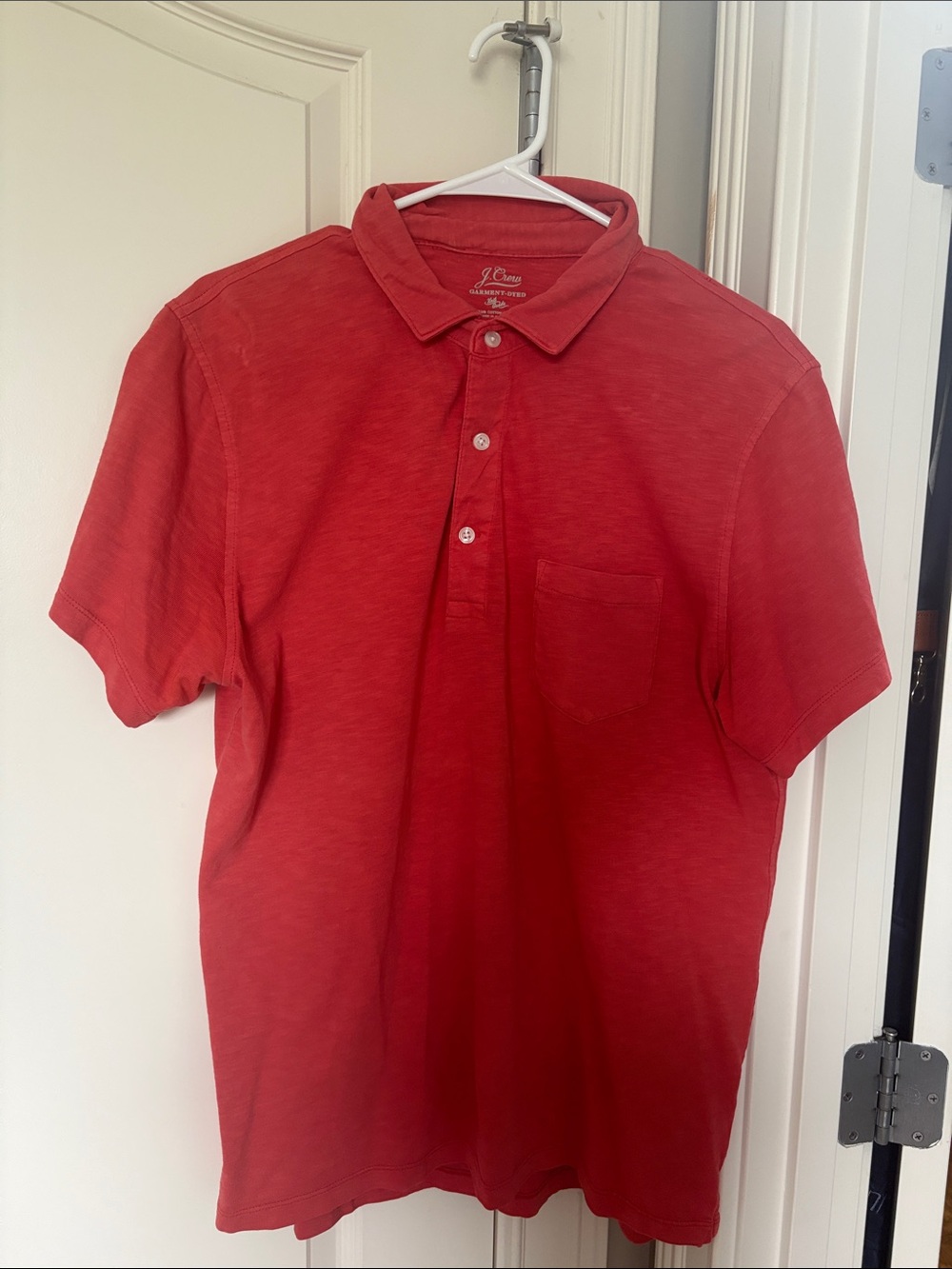 J. Crew Men's washed Red Polo Shirt with Chest Pocket